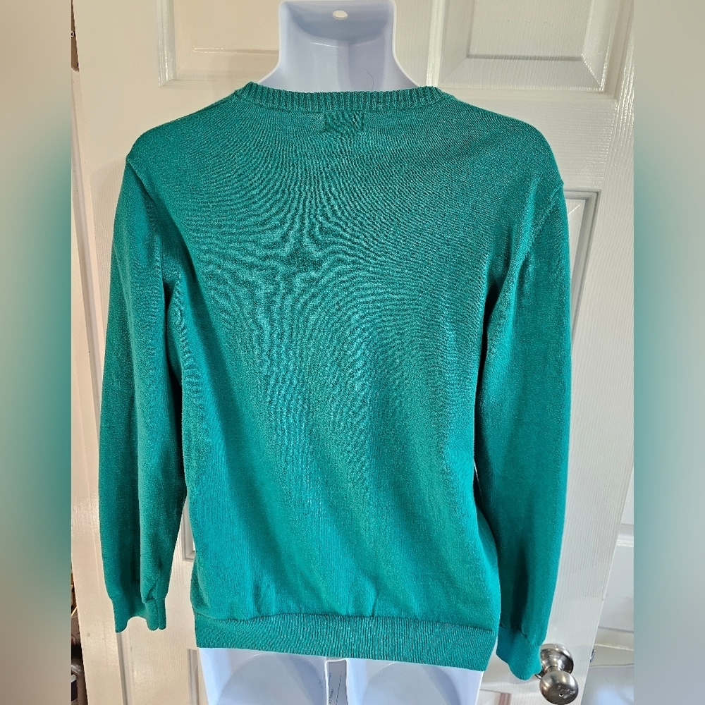 Old Navy Men Medium Green V-Neck Sweater Lion Logo Preppy Minimalist Classic 90s - Picture 3 of 6